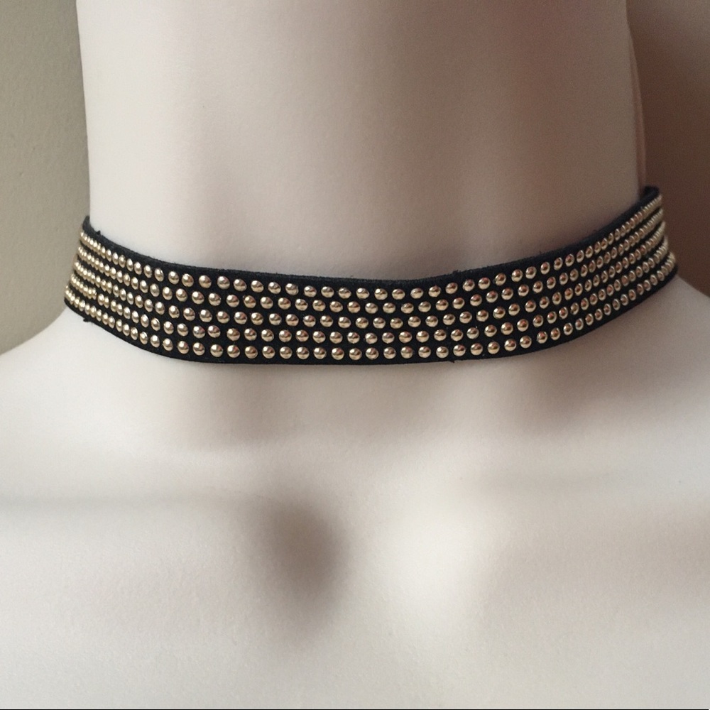 Zara Choker Necklace Black and Gold 15 Inches - Picture 1 of 7